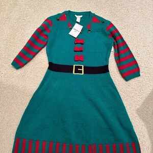 NWT girls Christmas sweater Festive Green and Red Striped Dress 13/14